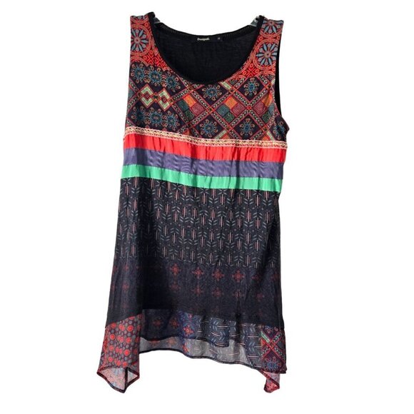 Desigual Mixed Media Tunic Tank Top Size M - Picture 2 of 6